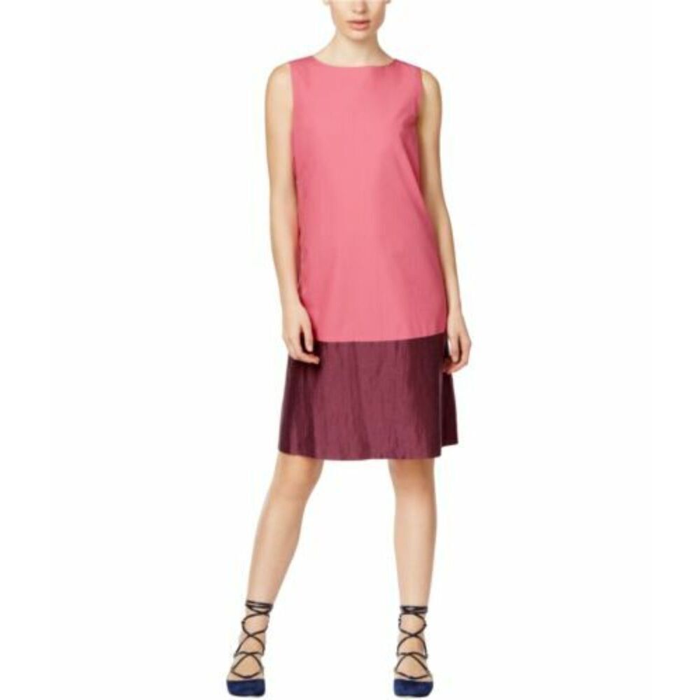 MAXMARA Weekend Pink Purple Cotton Crepe Linen Silk Sleeveless Shift Dress 10